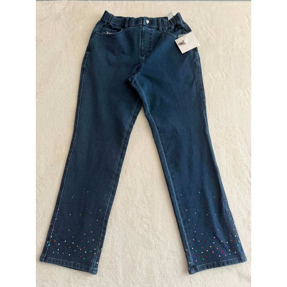 Quacker Factory DreamJeannes XS Short Dark Wash Rhinestone Pull On Pants NEW